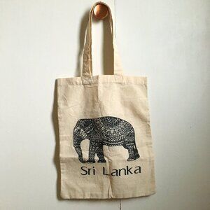 NWOT Sri Lanka Elephant Illustrated Lightweight Cloth Tote Book Bag OS